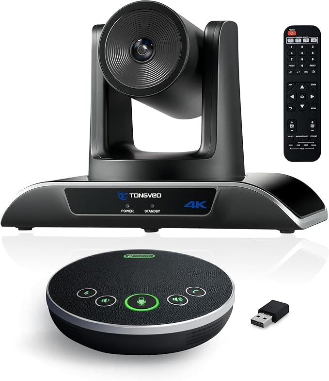 TONGVEO 4K Conference Room Camera System, AI Auto-Tracking PTZ Camera 5X Digital Zoom with Speakerphone Set 120° Wide-Angle USB3.0 for Zoom Skype Teams OBS and More