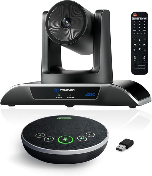 TONGVEO 4K Conference Room Camera System, AI Auto-Tracking PTZ Camera 5X Digital Zoom with Speakerphone Set 120° Wide-Angle USB3.0 for Zoom Skype Teams OBS and More