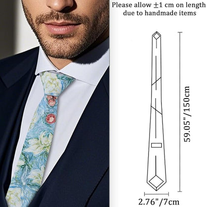 Cotton Floral Ties for Men 2.76" Men's Skinny Tie Linen Flower Printed Neck Tie for Wedding Dating Party