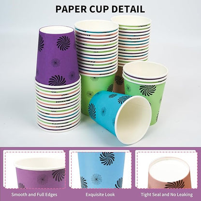 500 Pack 5oz Disposable Paper Cups, Colorful, Small Mouthwash, Mini for Party, Picnics, Barbecues, Travel, Wave Point