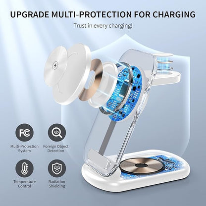 2026 Travel Wireless Fast Charging Station,Magnetic 3 in 1 Charger with Light for iPhone16 15 14 13 12 Pro Max Plus,Apple Watch Series & Air pods 4 3 2 Pro-Gifts for Wife & Husband(Pink)