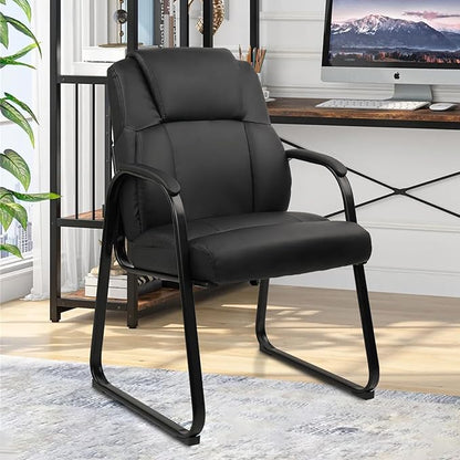 CLATINA Ergonomic Black Guest Chair with Arms - Office Reception & Conference Seating, PU Leather Meeting Chairs with Sled Base for Waiting Rooms & Home Offices