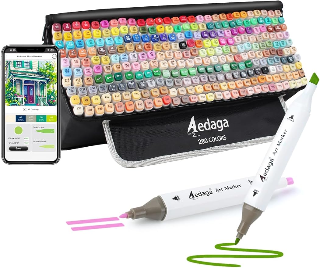 280 Colors Alcohol Markers with Free App, Dual Tip Art Markers with Kickstand Case for Artists Adults,Alcohol Based Marker for Coloring Painting Sketching and Drawing, Great Gift
