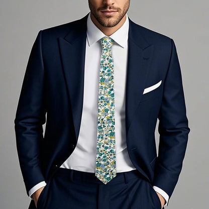 Cotton Floral Ties for Men 2.76" Men's Skinny Tie Linen Flower Printed Neck Tie for Wedding Dating Party