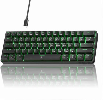 TMKB T61SE 60% Mechanical Gaming Keyboard, Linear Red Switch, LED Backlit, Double-Shot keycap, Anti-Ghosting, Detachable USB-C, Wired Computer Keyboard for Windows Laptop PC Gamer Typist, Black