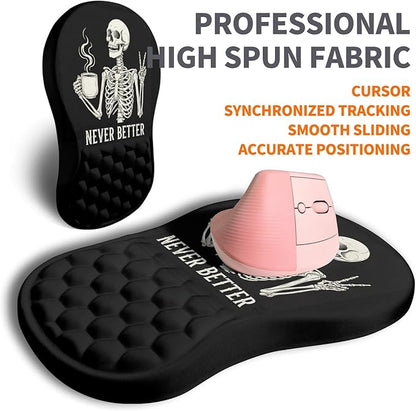 Ergonomic Joint Wrist Support Mouse Pad with Memory Foam Cushion Massage Bump, Carpal Tunnel Pain Relief Mousepad Slope Design for Wrist Rest, 11.8x7.9 in, Funny Skeleton
