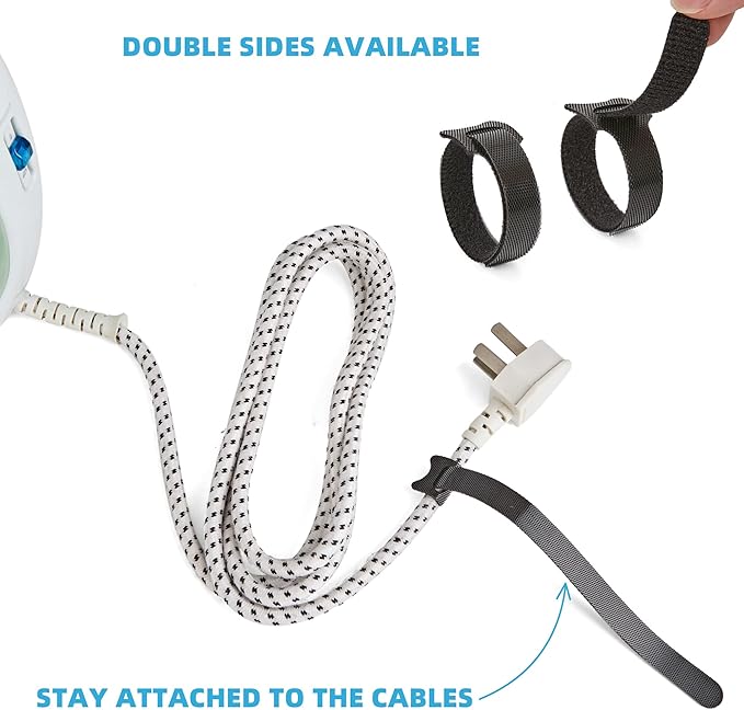 120 PCS Reusable Cable Ties with Hook and Loop, Multi-purpose Adjustable 8 Inch Cable Management Wire Ties Cable Straps for Organizing Home, Office and Data Centers (Black)