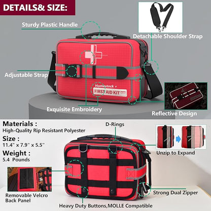 Advanced Comprehensive First Aid Kit with Well Organized Labelled Compartments Removable MOLLE System First Aid Trauma Kits for Car, Home,Camping, Office and etc.-401 Piece