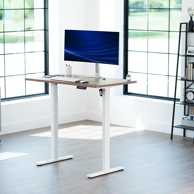 VIVO Electric 48 x 30 in Standing Desk, Memory Height Adjustment, 1B Series, One-Piece Reclaimed Wood Top, White Frame, DESK-KIT-1W5P