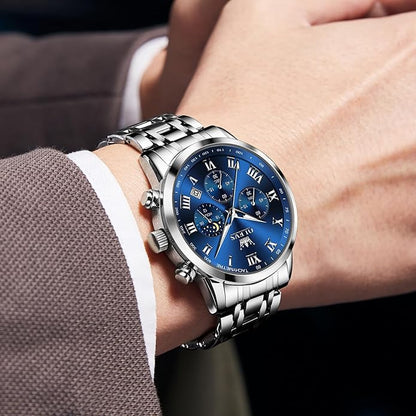 OLEVS Mens Stainless Steel Chronograph Watch, Big Face Roman Numerals Date Analog Quartz Dress Watches for Men, Fashion Multifunctional Waterproof Luminous Hands Men's Wristwatch