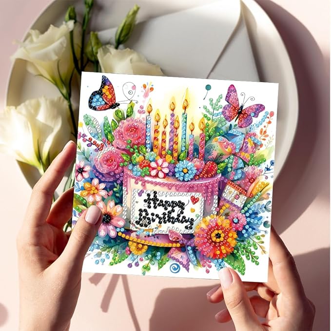 6PCS Diamond Art Painting Greeting Cards,Happy Birthday Cards with Envelopes,DIY Card Making Kits Thank You Card Arts Crafts for Birthday