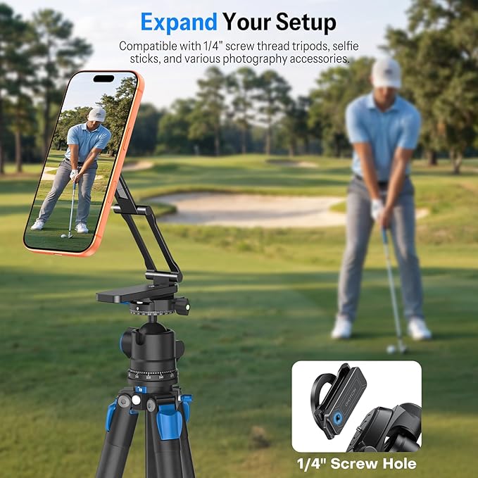 OMOTON Magnetic Golf Cart Phone Holder, [1/4" Screw+Tri-fold] Golf Gifts for Men Women Him 2026 Golf Accessories Essentials Gadgets Compatible with iPhone 17-12, Fits EZGO/Club Car/Yamaha, Black