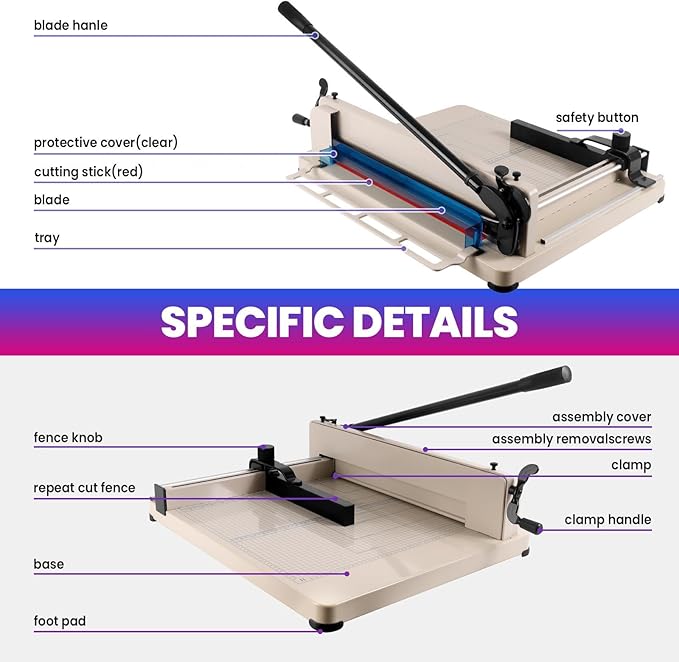17" Guillotine Paper Cutter Heavy Duty, A3 Paper Trimmer, 500 Sheet Capacity, Solid Steel Industrial Paper Cutter, for Cardstock,Cardboard,Vinyl,Crafts & Photos (A3)