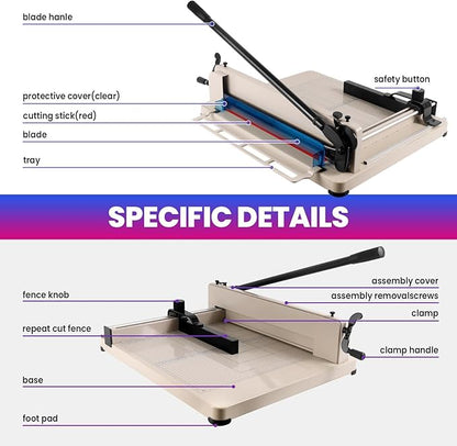 17" Guillotine Paper Cutter Heavy Duty, A3 Paper Trimmer, 500 Sheet Capacity, Solid Steel Industrial Paper Cutter, for Cardstock,Cardboard,Vinyl,Crafts & Photos (A3)