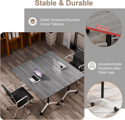 Folding Conference Table On Wheels, Modern Office Conference Room Tables for 6-12 Person Modular Mobile Meeting Table Conference Training Table for Office Classroom(Oak Ash, 47.2IN, 4)