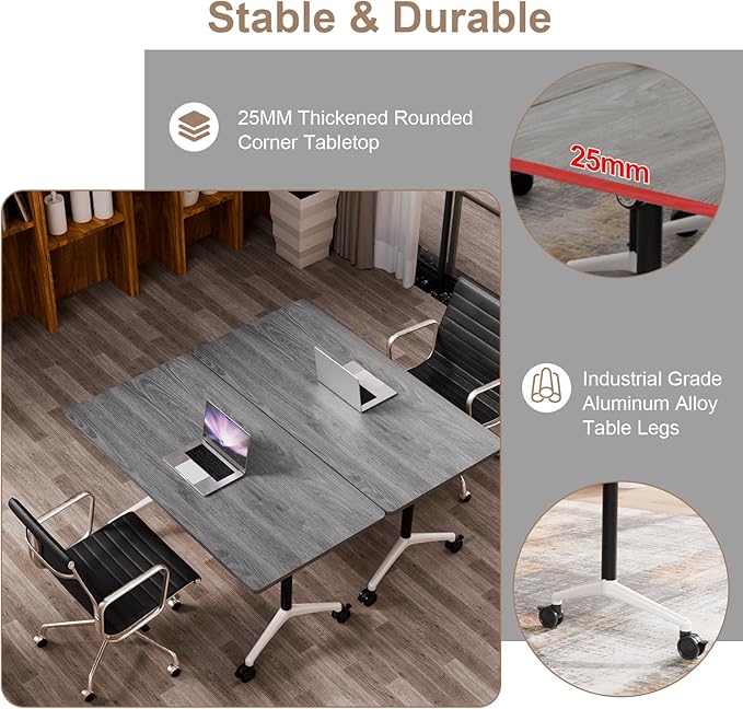 Folding Conference Table On Wheels, Modern Office Conference Room Tables for 6-12 Person Modular Mobile Meeting Table Conference Training Table for Office Classroom(Oak Ash, 63IN, 10)