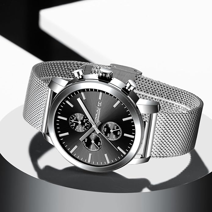 CRRJU Mens Stylish Casual Quartz Watches for Men Luxury Waterproof Calendar Chronograph Japan Movement Wristwatches