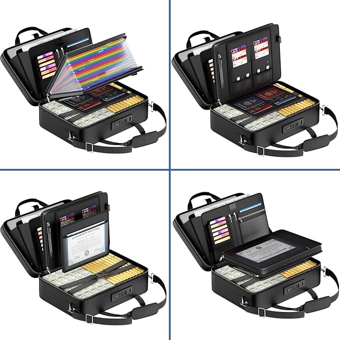 Tamfile Fireproof Document Box with Lock, Hard Case Fireproof Water Resistant File Organizer with 24 Colorful Pockets,Fire Safe Box for Important Documents、Valuables、Laptop、Passports (Black)