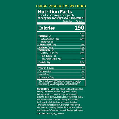 Crisp Power Protein Pretzels, Everything, High Protein Vegan Keto Snack, 28 G Plant Based Protein, Low Carb Crunchy Pretzel Snacks, No Added Sugar, No Seed Oils, 1.75 oz Bags, 24 Pack