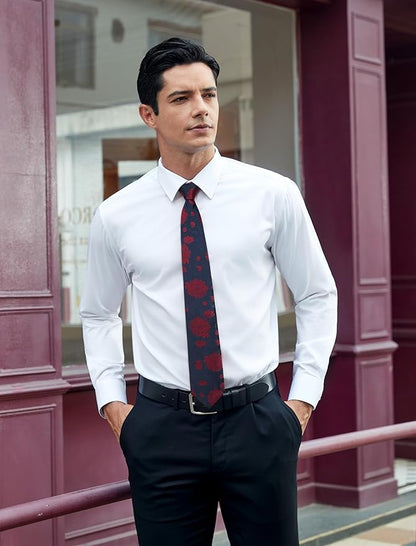 HISDERN Men Floral Ties Woven Classic 3.4" Necktie Set Formal Tie Pocket Square for Wedding with Handkerchief Gift Box