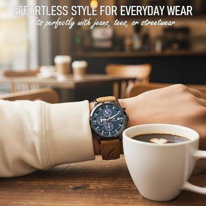 Distinctive Mens Analog Chronograph Watches with Auto Date & Multi Subdials, Fashion Casual Sport Quartz Wrist Watches with Luminous, 3ATM Waterproof, Valentines Day Gifts for Him, Boyfriend, Husband, Dad