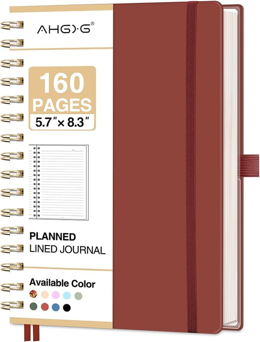 AHGXG Spiral Journal Notebook, 160 Lined Pages, A5 Medium Size (5.7'' x 8.3''), for Men & Women, Journaling, Writing, Work & Office, Hardcover, 100 GSM Thick Paper (Wine Red)
