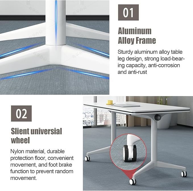 Conference Table,Folding Conference Room Tables with Flip-Top Design,Large Mobile Training Table,Rolling Seminar Meeting Table with Caster,Modular Seminar Tables for Office Meeting (4pack, 63in)