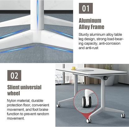 Conference Table,Folding Conference Room Tables with Flip-Top Design,Large Mobile Training Table,Rolling Seminar Meeting Table with Caster,Modular Seminar Tables for Office Meeting (8pack, 70.9in)