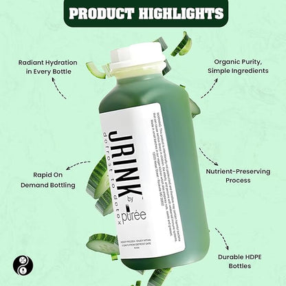 JRINK by Purée Organic Cucumber Juice, Cold Pressed Detox Drink, Healthy Cleanse with No Preservatives, Fresh Raw Juice in HDPE Bottles, Organic Fruit and Vegetable Cleanse Beverage, 16oz, Pack of 24