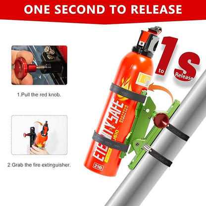 Quick Release Fire Extinguisher Mount – Neon Green Adjustable Aluminum Roll Bar Bracket for Car Jeep Wrangler (TJ/JK/JL/JKU), UTVs (Polaris RZR, Ranger, Can-Am X3), Trucks Off-Road Bottle Holder