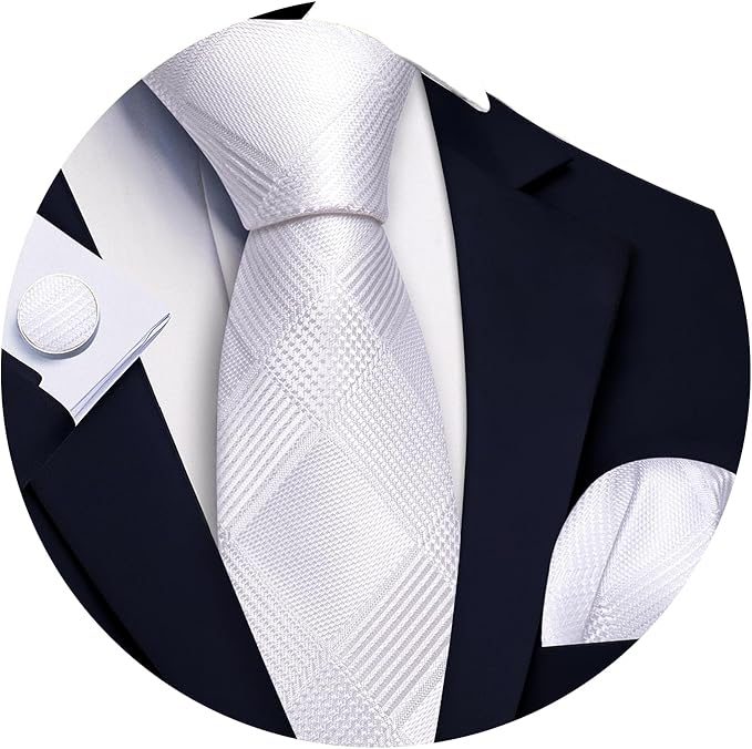 Barry.Wang Tie Sets for Men Silk Solid Necktie Stain Ties Handkerchief Pocket Square Cufflinks Wedding Business Dyed