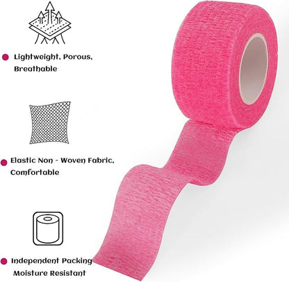 24 Rolls Elastic Self Adhesive Bandage Wrap 1 Inch, Breathable Non Woven Cohesive Bandage, Vet Wrap for Dogs, Ankle Sprains Swelling Medical First Aid Tape, Sports Athletic Tape Color Hot Pink