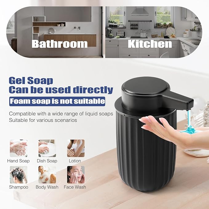 Automatic Soap Dispenser Liquid Touchless: 9oz Plastic Black - Rechargeable Electric Smart 3-Level Adjustable Modern Auto Soap Dispenser - Bathroom Kitchen Hand Dish Lotion