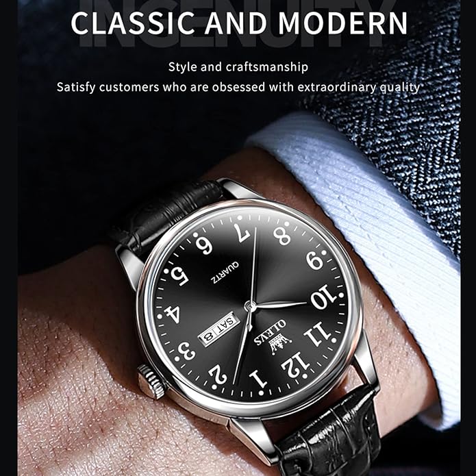 OLEVS Watch Men Mens Watches Watches for Men Leather Band Classic Brown Leather Watch Men, Analog Watch Men, Black Mens Leather Watch, Dress Waterproof Large Face Mens Watch,Relojes para Hombres Watch