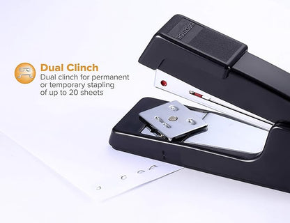 Bostitch Office B400 Executive Compact Stapler, 20 Sheet Capacity, Durable, Metal Design, Opens for Tacking, Dual Clinch, Half-Strip, Black