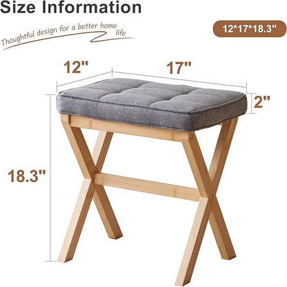 FILWH Foot Stool Small Ottoman Foot Rest Padded Foot Stool Desk Foot Stool for Under Office Desk Vanity Stool Bamboo Footstool Sofa Footrest Shoe Stool Small Foot Stools (Natural Legs + Gray)