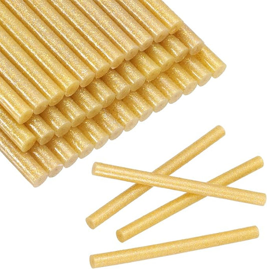 HARFINGTON 30pcs Mini Glue Stick 0.3"x3.9" High-Stick Hot Glue Gun Sticks Hot Melt Adhesive Strip for DIY Craft Sealing Repair Festival Decoration, Glitter Gold