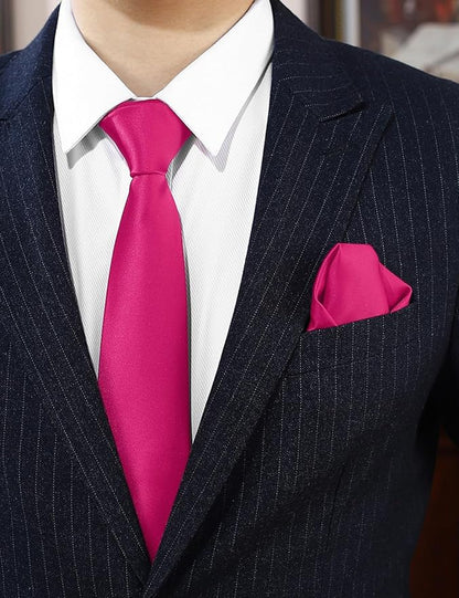 PenSee Men's Tie Set Solid Pure Color 3.15" (8CM) Classic Formal Plain Necktie and Pocket Square Set For Men