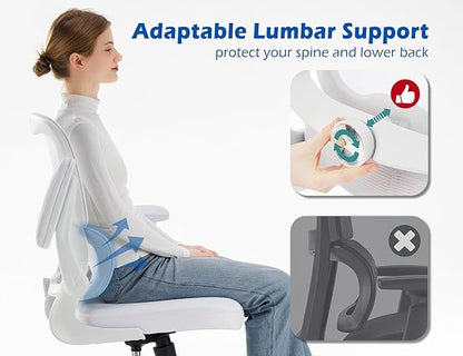 TRALT Ergonomic Office Chair - Desk Chair with Adjustable Lumbar Support Computer Chair - Mesh Comfy Chair with Flip-up Armrests - Gaming Chairs for Adults Home Office (Leather, White)