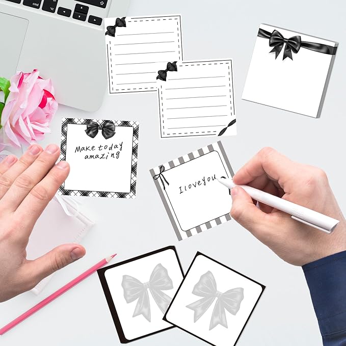 Black Bow Sticky Notes Gifts - 9 Pack Black Bow Sticky Notepads 3x3 Inch, Cute Bowknot Self-Adhesive Memo Pad Gifts for Girls Women, Gothic Office School Supplies (450 Sheets)