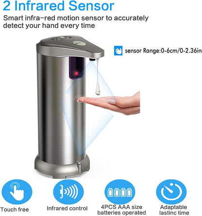 Infrared Automatic Soap Dispenser, Stainless Steel Touchless Soap Dispenser Automatic Dispenser with Waterproof Base for Bathroom Kitchen Hotel
