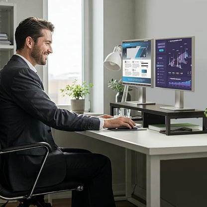 Zimilar Dual Monitor Stand Riser, Large Monitor Stand for Desk, Wood Monitor Riser with Storage Organizer for Home Office, Monitor Stands for 2 Monitors, Desktop Wooden Monitor Riser for Computer