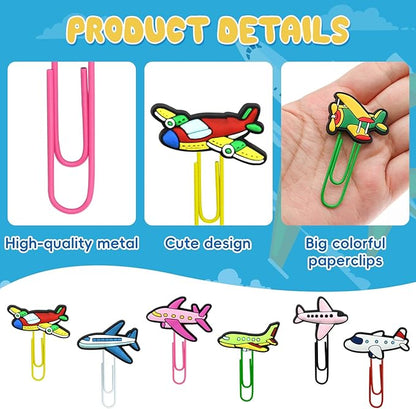 30 PCS Airplane Paper Clips Metal Paperclip Large Size Paper Clip Cute Bookmark Colorful Office Supplies Bookmark Clamp Desk Accessories Stationery for School Gifts for Students