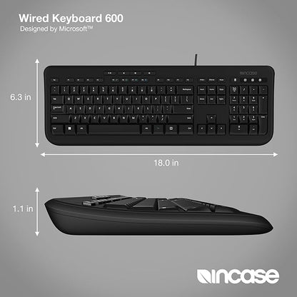Incase Wired Keyboard 600 – Designed by Microsoft – Spill Resistant, Quiet Touch Keys, Plug and Play, 4 Hotkeys, Windows Start Key – Black