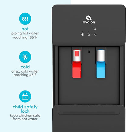 Avalon A6BLWTRCLRBLK Touchless Bottom Loading Cooler Dispenser-Hot & Cold Water, Child Safety Lock, Innovative Slim Design, Holds 3 or 5 Gallon Bottles-UL-Black