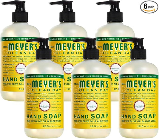 MRS. MEYER'S CLEAN DAY Hand Soap, Made with Essential Oils, Biodegradable Formula, Honeysuckle, 12.5 fl. oz - Pack of 6