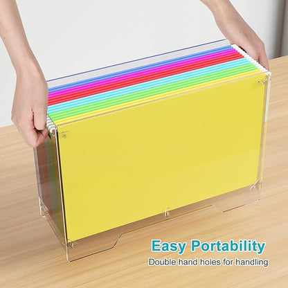 Clear Hanging File Folder Box - for Legal Size - Sturdy Vertical Acrylic Magazine Rack Desk File Organizer with Handle, Transparent Storage Bin for Office Classroom, Assembly Required