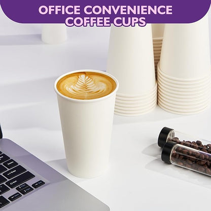 16 oz White Paper Coffee Cups, Disposable Hot Drink Cups for Coffee, Tea, Cocoa, Water, 200 Pack