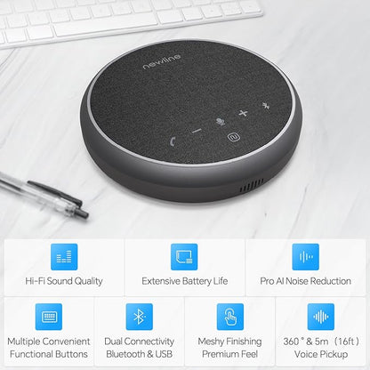 N newline Bluetooth Speakerphone with 360° & 5 Meters (16 Feet) Voice Pickup for Work & Leisure, Pro AI Noise Reduction, High-Efficiency Full-Range Speaker, 12 Hours Battery Life