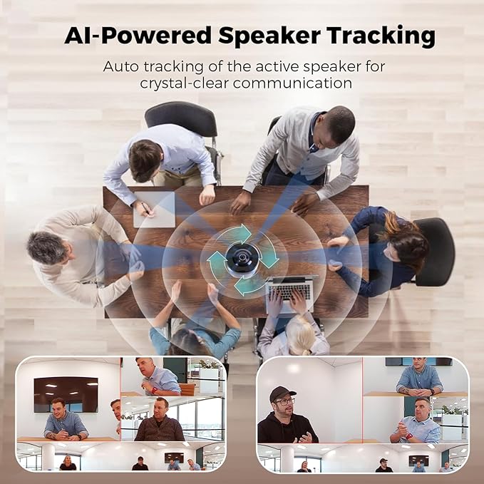 Camera 360, 4K Video Conference Room Camera System, Webcam, AI Driven Speaker Tracking, Noise Cancellation, Works with Zoom, Google Meet, Teams and More, 15 ft Mic Pickup, PANA 5ft USB Cable